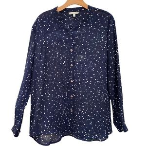 41 HAWTHORN Long Sleeve Button Front Blouse Dark Navy Size XL